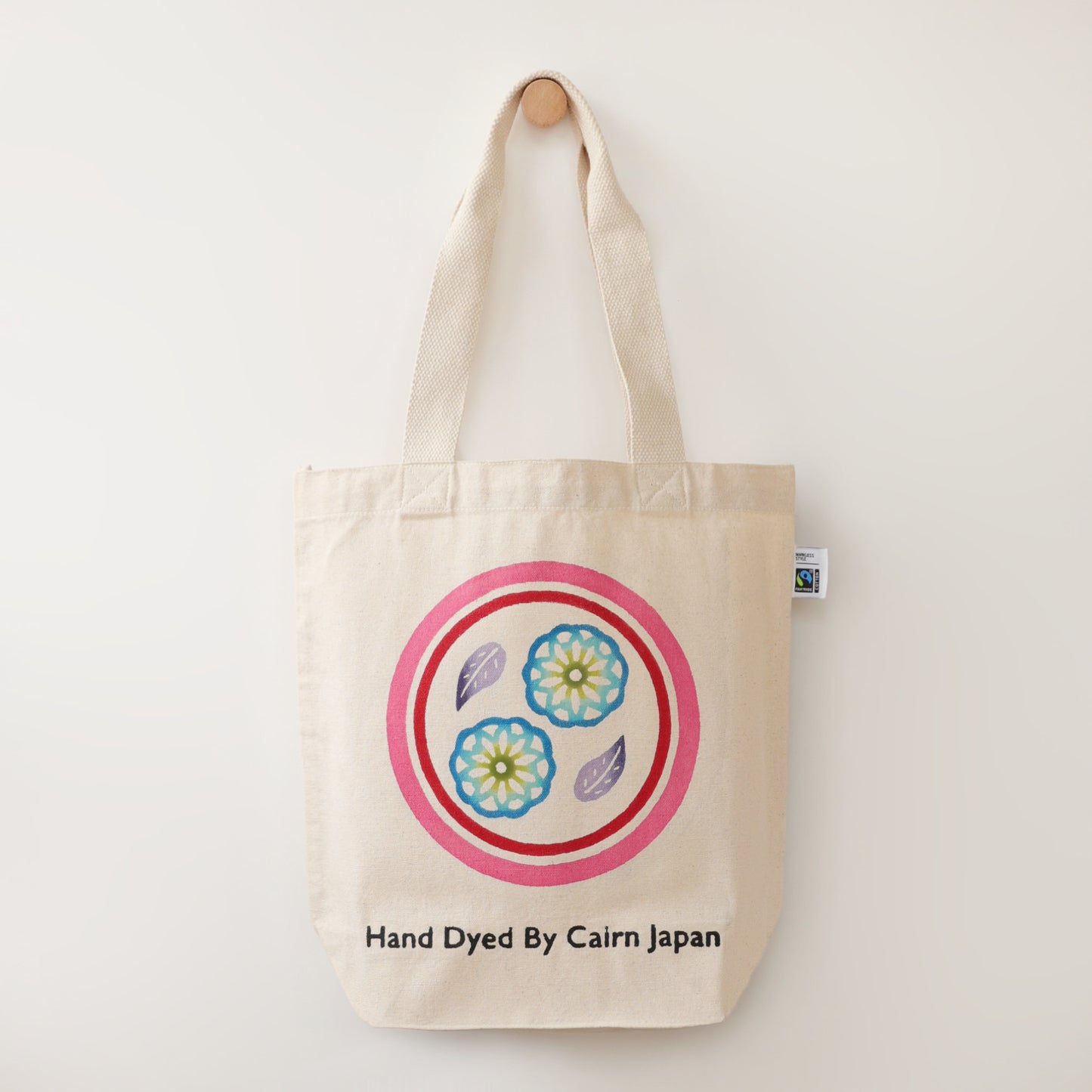 Fairtrade OrganicCotton Totebag　CIRCLE & FLOWER - CHERRY PINK & ULTRAMARINE  |  丸紋花柄 - 桜と群青