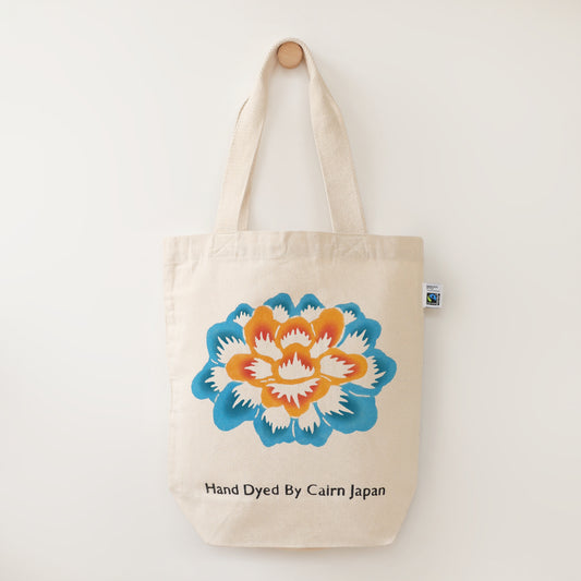 Fairtrade OrganicCotton Totebag　PEONY - BLUE & YELLOW  |  牡丹柄 - 藍と黄