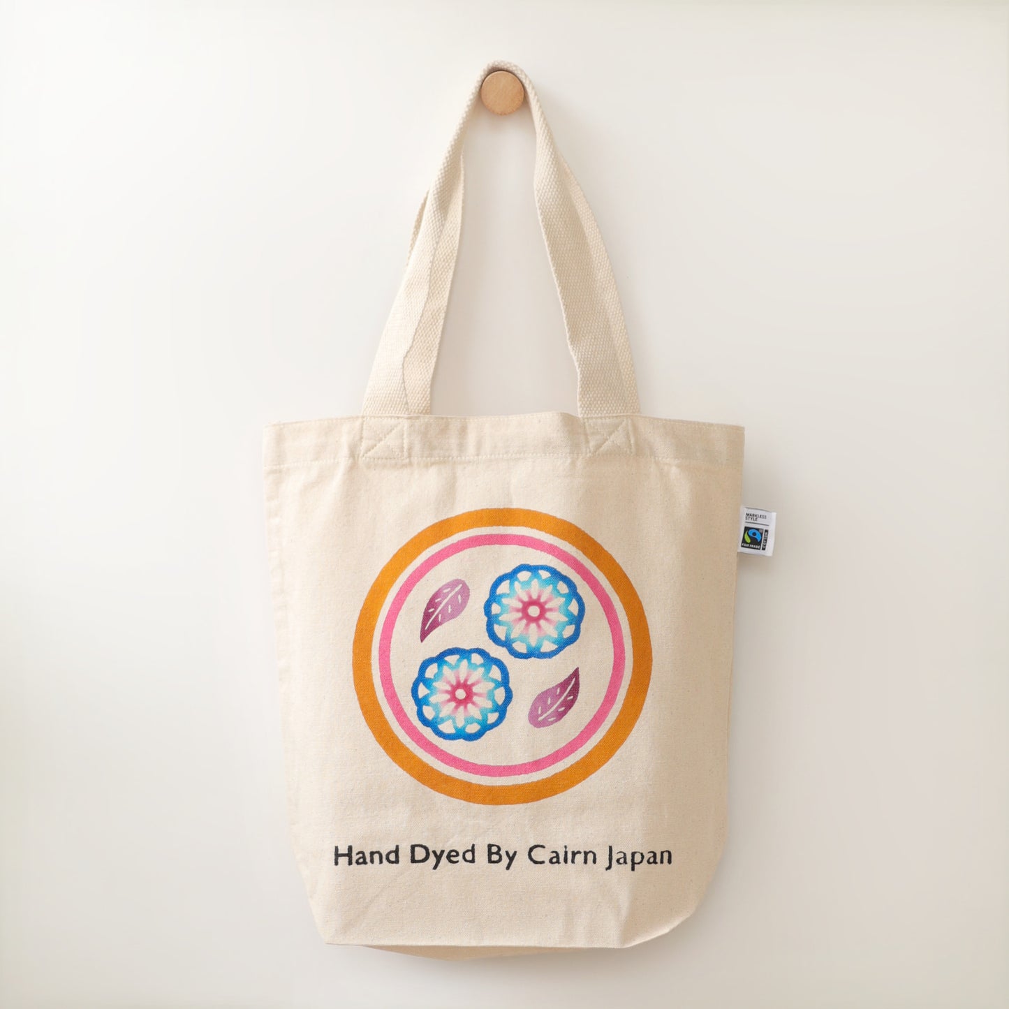 Fairtrade OrganicCotton Totebag　CIRCLE & FLOWER -YELLOW & ULTRAMARINE  |  丸紋花柄 - 黄色と群青