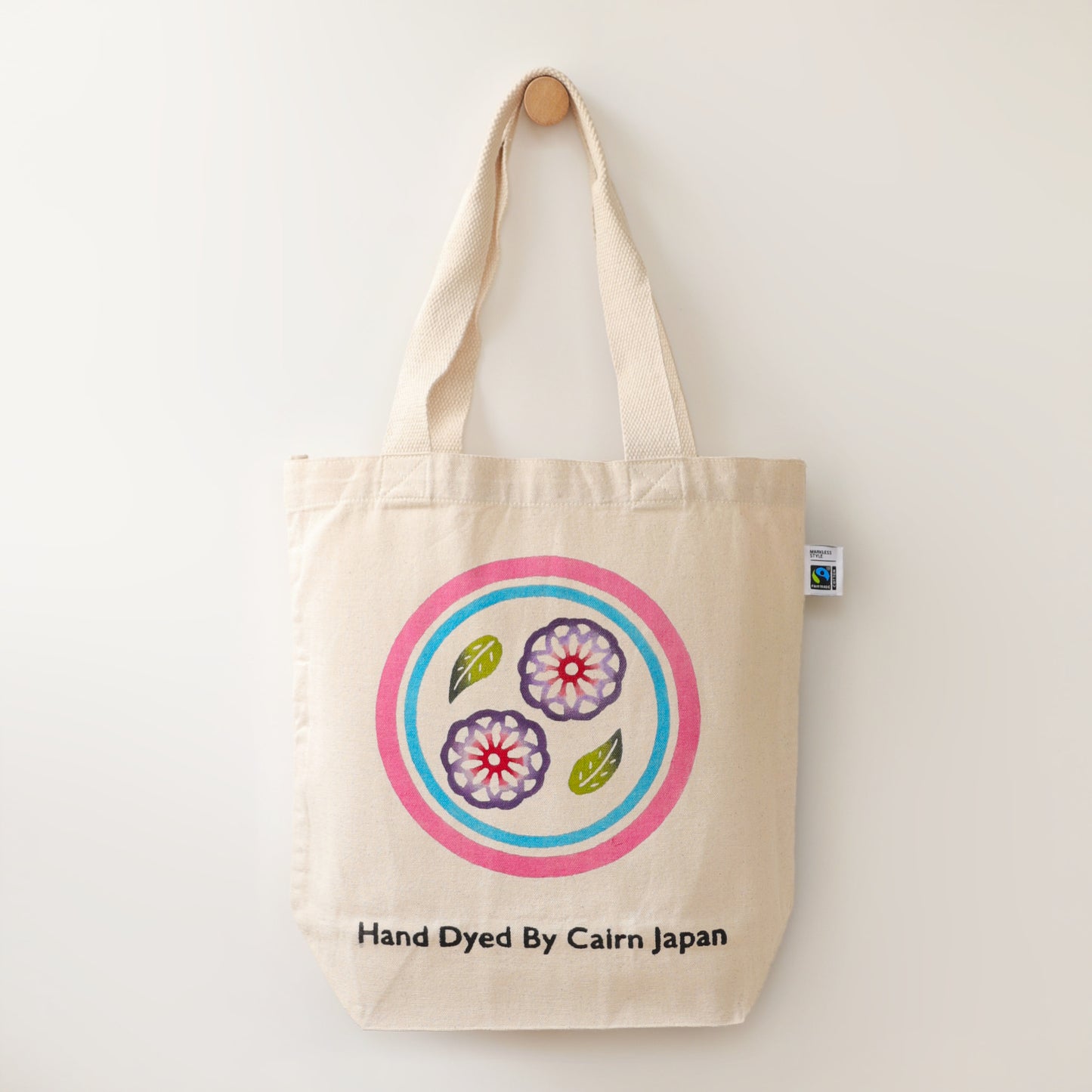 Fairtrade OrganicCotton Totebag　CIRCLE & FLOWER - CHERRY PINK & WISTERIA  |  丸紋花柄 - 桜と藤