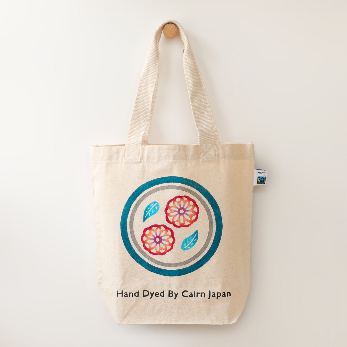 Fairtrade OrganicCotton Totebag　CIRCLE & FLOWER - INDIGO & ORENGE  |  丸紋花柄 - 藍と橙