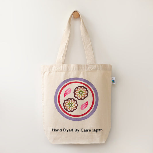 Fairtrade OrganicCotton Totebag　CIRCLE & FLOWER - WISTERIA & BROWN  |  丸紋花柄 - 藤と茶