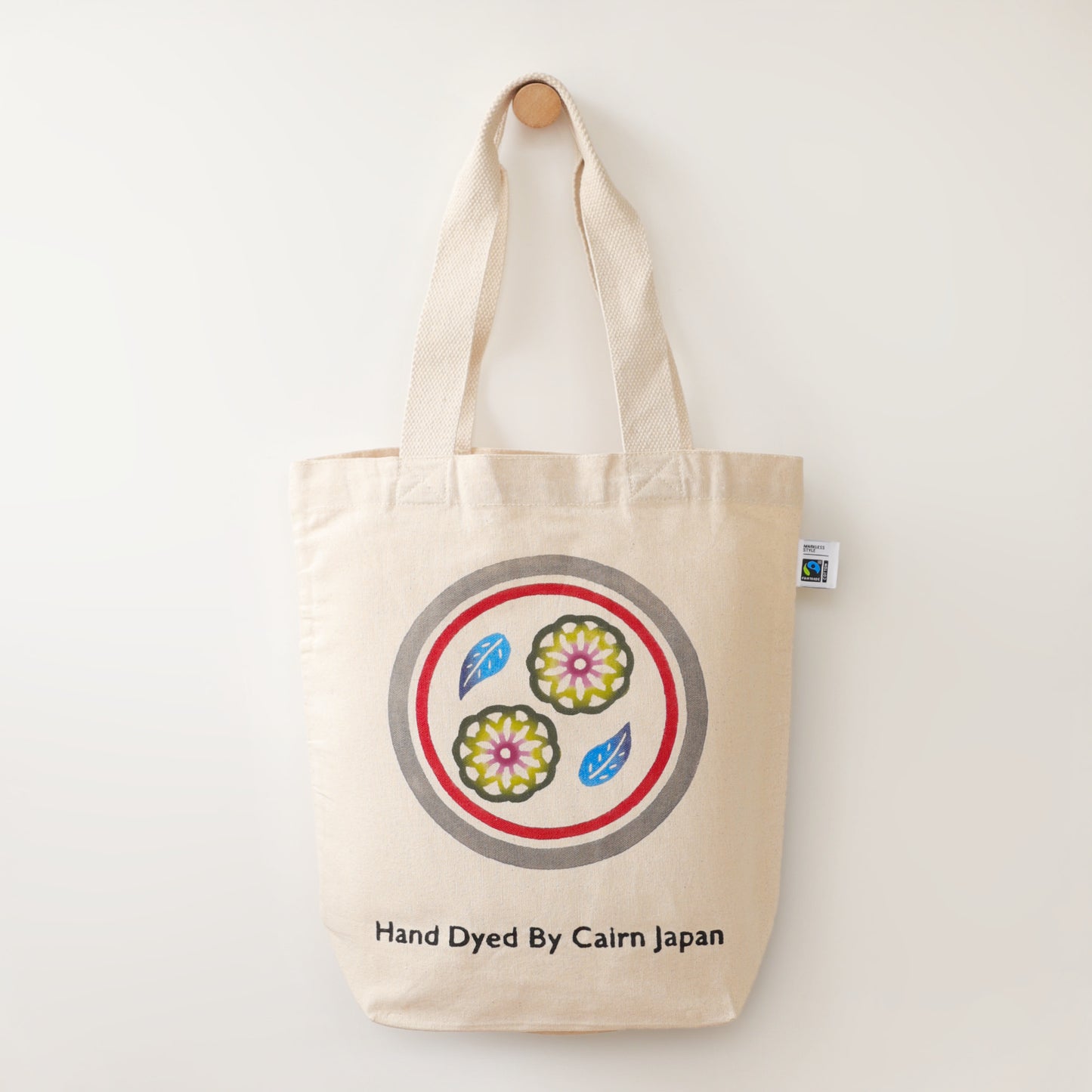 Fairtrade OrganicCotton Totebag　CIRCLE & FLOWER - GRAY & GRASS  |  丸紋花柄 - 灰と草