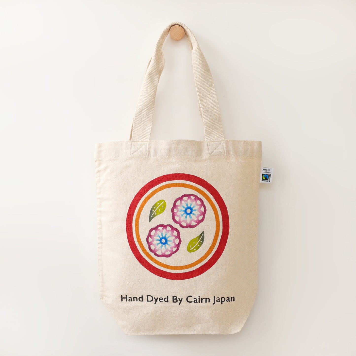 Fairtrade OrganicCotton Totebag　CIRCLE & FLOWER - VERMILLION & PURPLISH RED  |  丸紋花柄 - 朱と赤紫