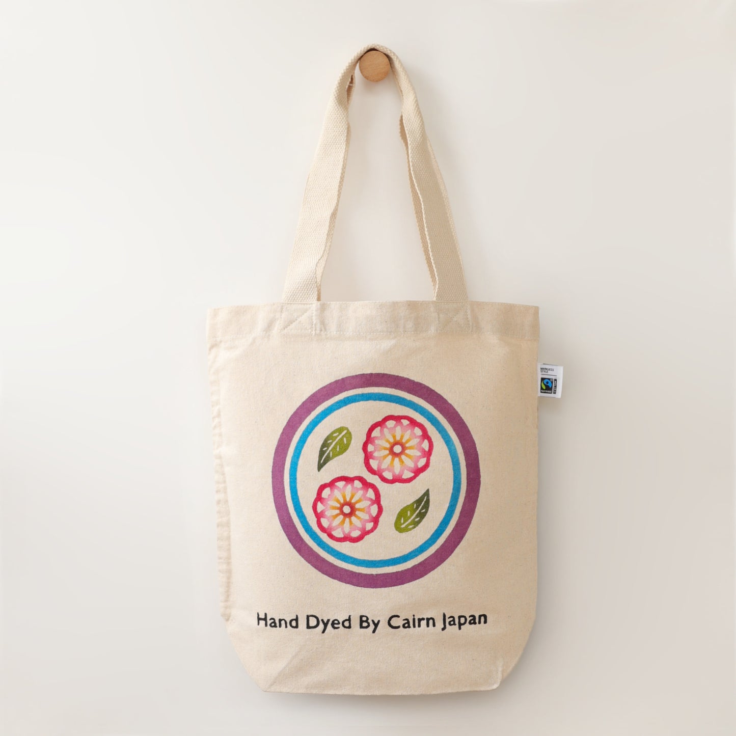 Fairtrade OrganicCotton Totebag　CIRCLE & FLOWER - PURPLISH RED & CHERRY PINK  |  丸紋花柄 - 赤紫と桜