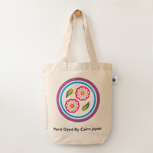 Fairtrade OrganicCotton Totebag　CIRCLE & FLOWER - PURPLISH RED & CHERRY PINK  |  丸紋花柄 - 赤紫と桜